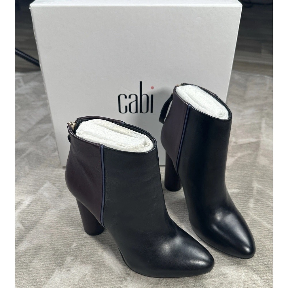 Cabi‎ Women's Bisset Booties Size 6.5M Black & Burgundy Leather 6004 Ankle Boots